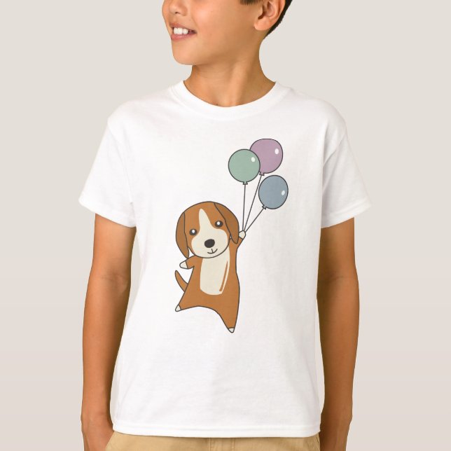 Camiseta Perro Beagle vuela con globos (Anverso)