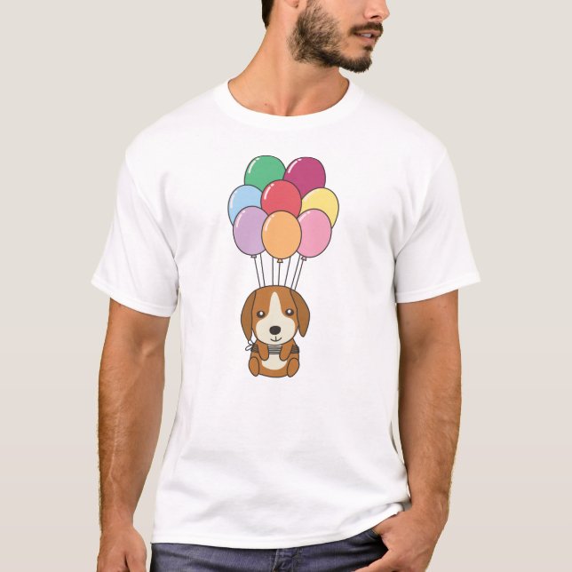 Camiseta Perro Beagle vuela con globos coloridos (Anverso)