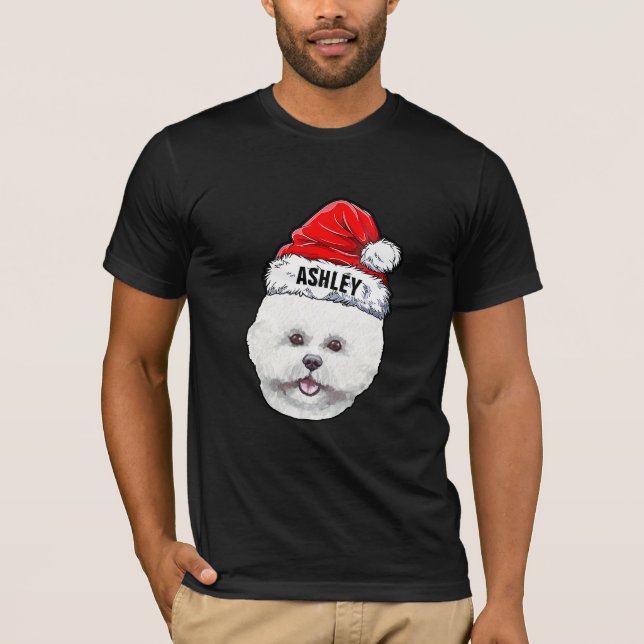 Camiseta Perro Bichon Frisé Terrier Sombrero de Navidad Gra (Anverso)