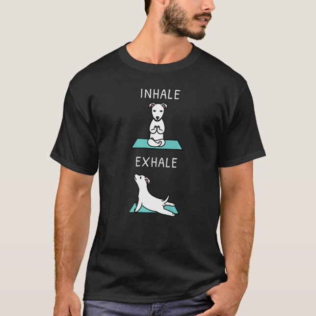 Camiseta Perro blanco con inhalación de yoga (Anverso)