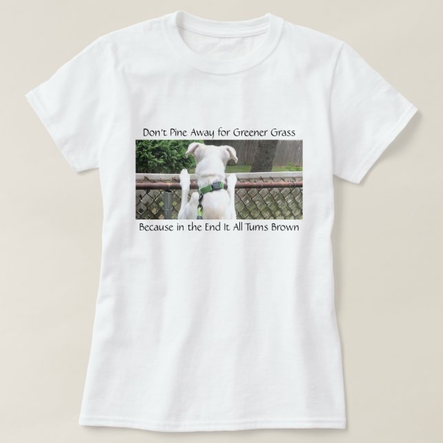Camiseta Perro blanco de la Noesía Cutáneo mirando el trase (Diseño del anverso)