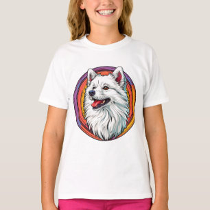 Camiseta Perro Blanco Esponjoso en Estilo de Arte Vibrante