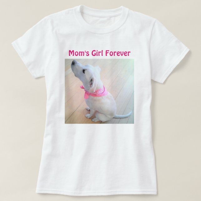 Camiseta Perro blanco lindo vestido con bufanda rosada Día  (Diseño del anverso)