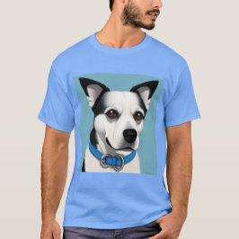 Camiseta Perro Blanco y Negro con Collar Azul