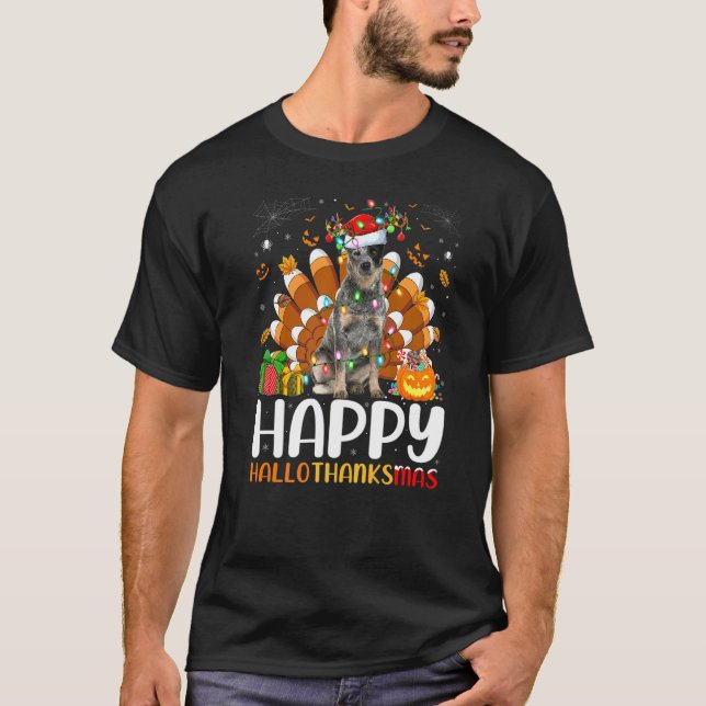 Camiseta Perro Blue Heeler Halloween Navidad Feliz Hallotha (Anverso)