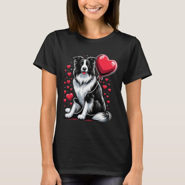 Camiseta Perro Border Collie Dueño de perro en San Valentín (Anverso)