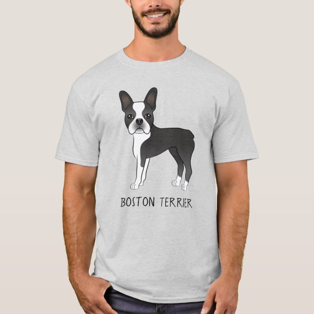 Camiseta Perro Boston Terrier Blanco Y Negro Con Texto (Anverso)