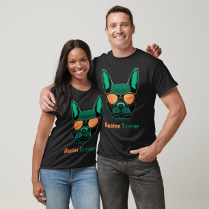 Camiseta Perro Boston Terrier con gafas de sol naranjas
