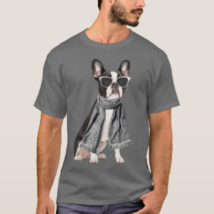 Camiseta Perro Boston Terrier de moda y monograma de cuadro