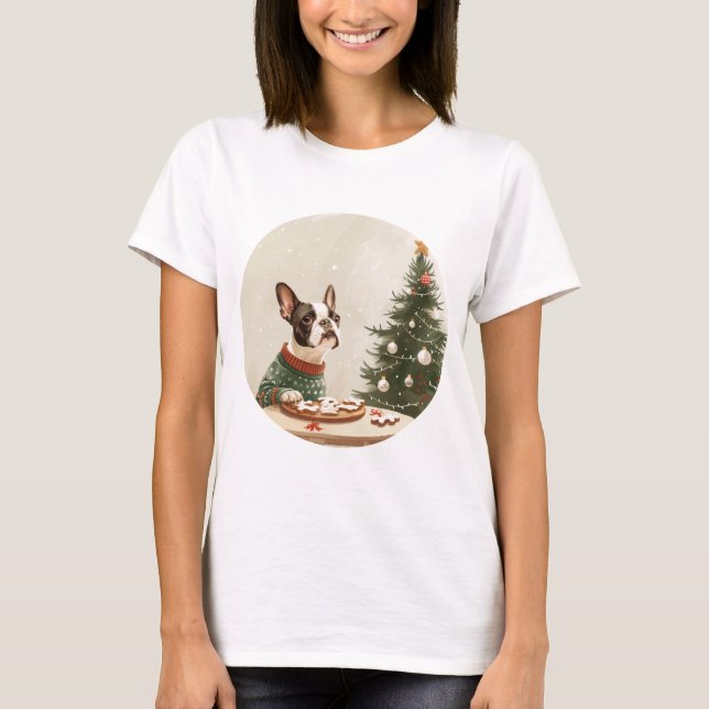 Camiseta Perro Boston Terrier de Navidad (Anverso)