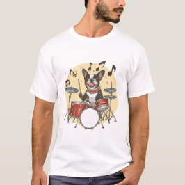 Camiseta Perro Boston Terrier tocando la batería
