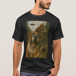 Camiseta Perro Boxeador Asustado T-Rex Bigfoot Ovni aterror