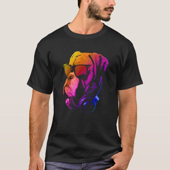 Camiseta Perro Boxeador Con Gafas De Sol Y Auriculares (Anverso)