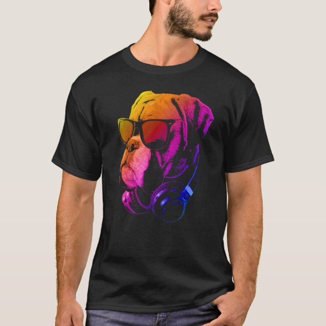 Camiseta Perro Boxeador Con Gafas De Sol Y Auriculares (Anverso)