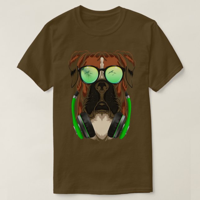 Camiseta Perro Boxeador Con Gafas De Sol Y Auriculares (Diseño del anverso)