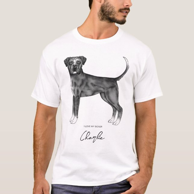 Camiseta Perro Boxer Alemán en Blanco y Negro con Texto Per (Anverso)