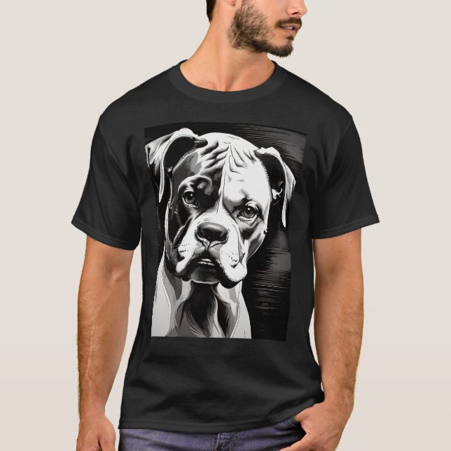 Camiseta Perro Boxer (Arte Pop Blanco Negro) (Anverso)