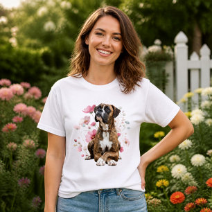 Camiseta Perro Boxer Atigrado y Flores Silvestres