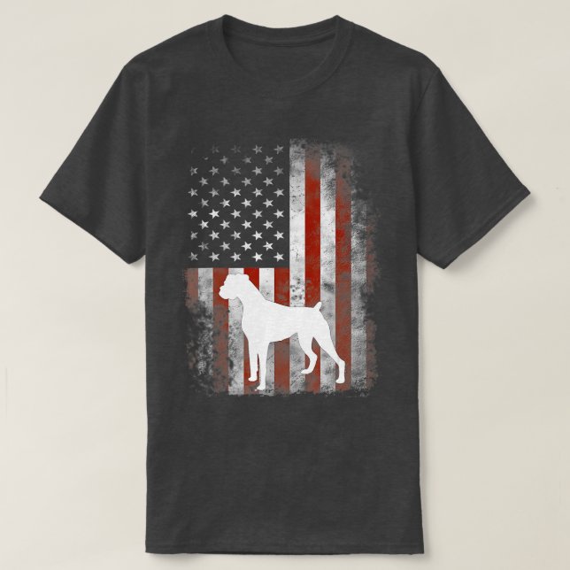 Camiseta Perro Boxer Blanco Bandera Patriótica Norteamerica (Diseño del anverso)