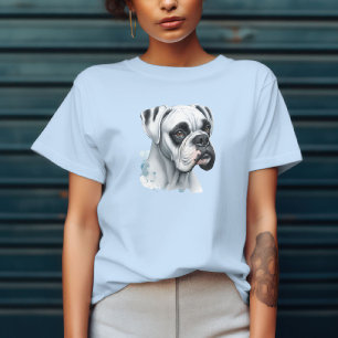 Camiseta Perro Boxer Blanco en Acuarela