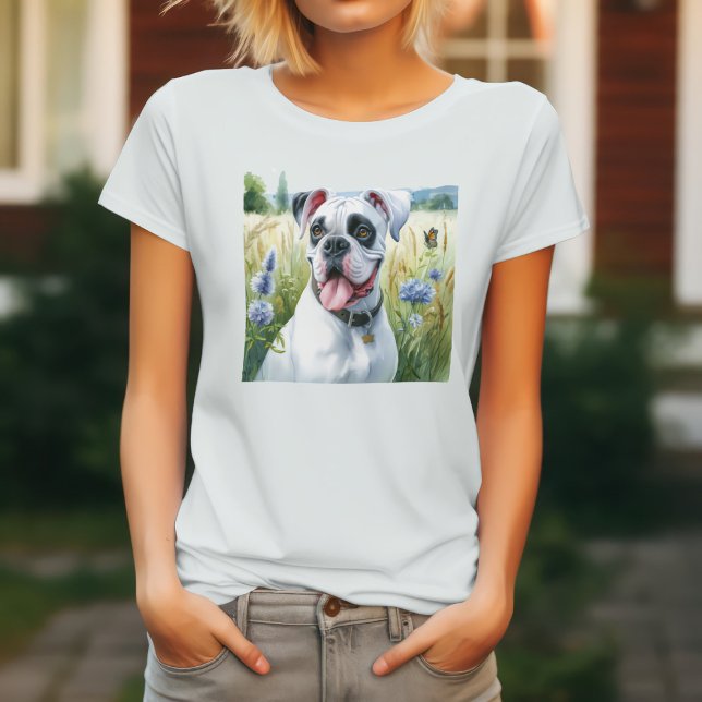 Camiseta Perro Boxer Blanco & Flores (Subido por el creador)