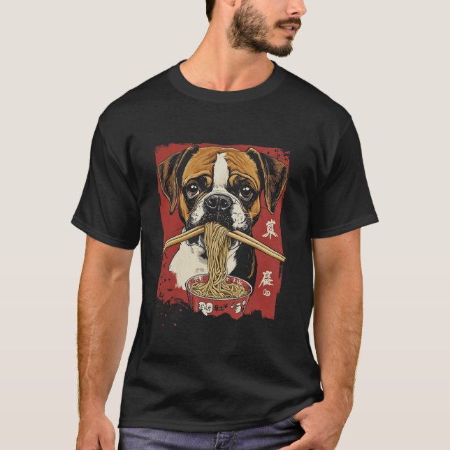 Camiseta Perro Boxer Comiendo Ramen (Anverso)