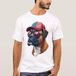 Camiseta Perro Boxer con Blanco Rojo Azul