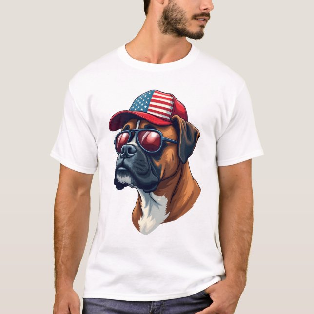 Camiseta Perro Boxer con Blanco Rojo Azul (Anverso)