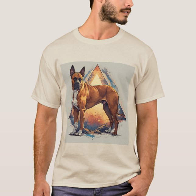 Camiseta Perro Boxer con Fondo Geométrico (Anverso)