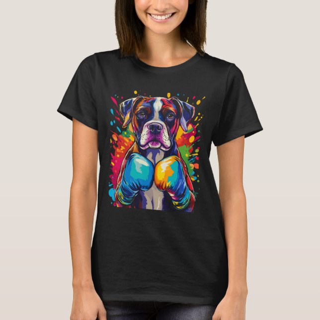 Camiseta Perro Boxer Con Guantes De Boxeo Explosión De Colo (Anverso)