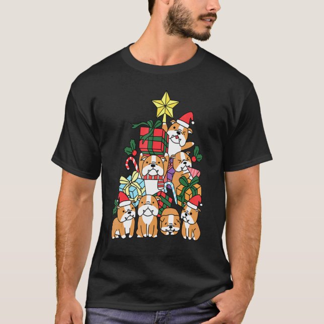 Camiseta Perro Boxer de Navidad Árbol Pitbull Idea de Navid (Anverso)