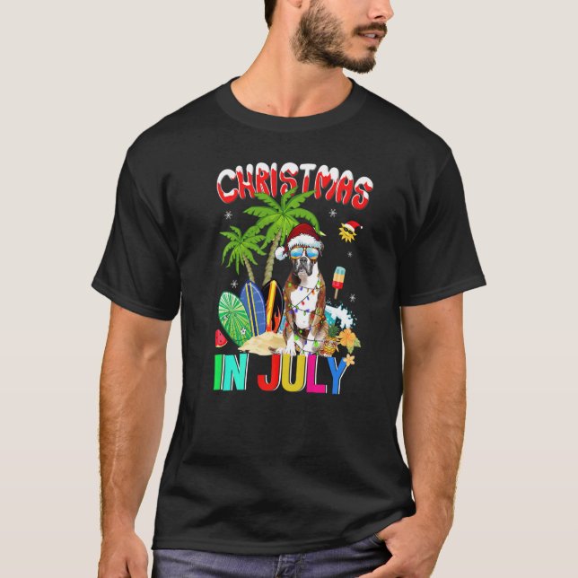 Camiseta Perro Boxer En Santa Hat Navidades De Gafas De Sol (Anverso)