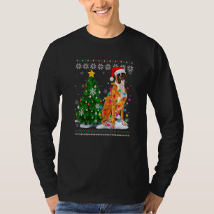 Camiseta Perro Boxer Feo Gorro de Santa Luces de Navidad en