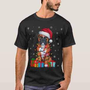 Camiseta Perro Boxer Luces Navideñas Feas Sombrero de Santa