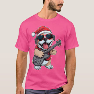 Camiseta Perro Boxer Tocando Guitarra Santa Hat Xmas Boxer