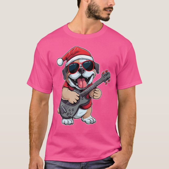 Camiseta Perro Boxer Tocando Guitarra Santa Hat Xmas Boxer  (Anverso)