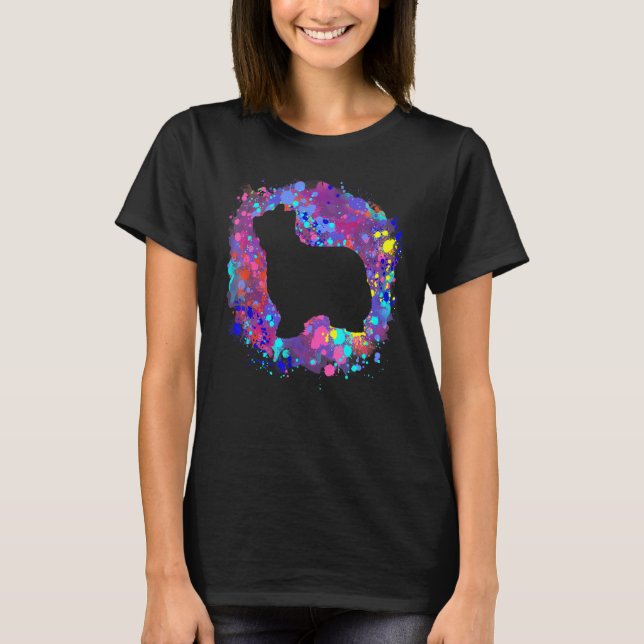 Camiseta Perro Briard Arte de Salpicaduras de Acuarela Rosa (Anverso)
