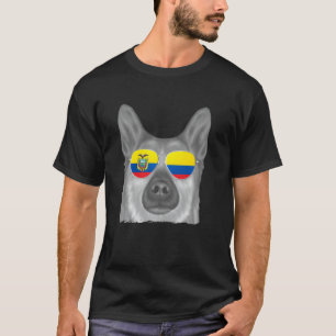 Camiseta Perro Buhund noruego gafas de sol con bandera ecua
