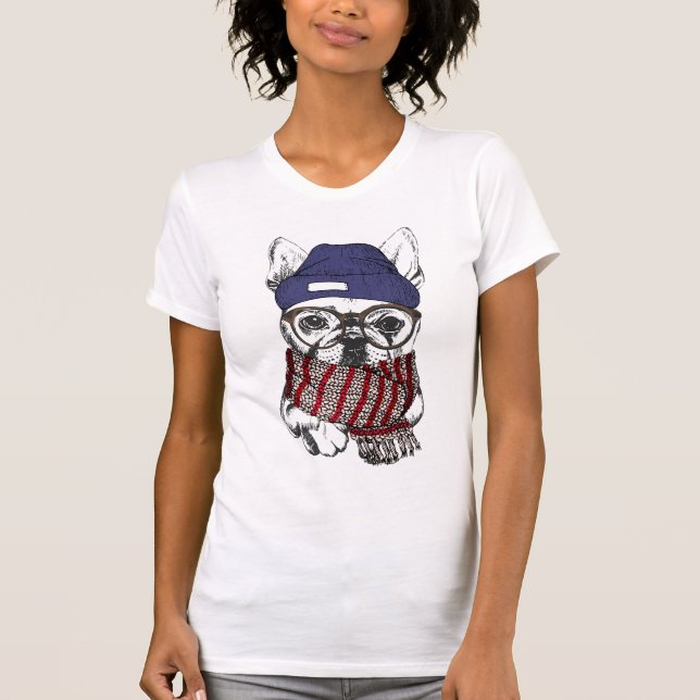 Camiseta Perro Bull francés Hipster (Anverso)