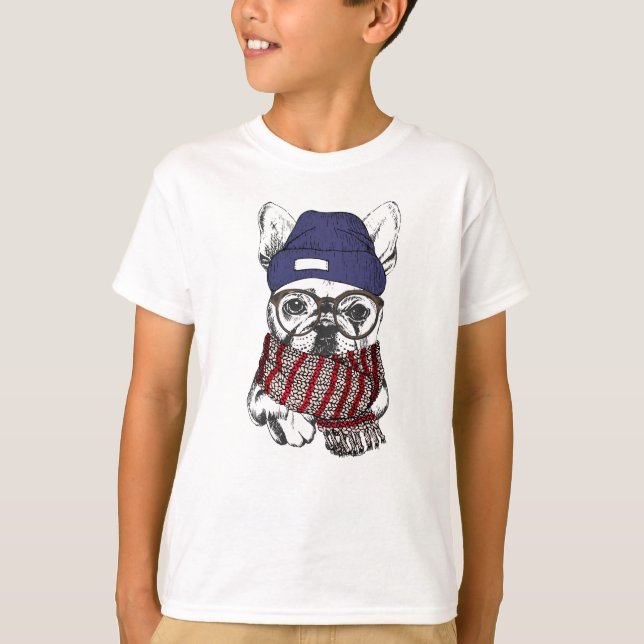Camiseta Perro Bull francés Hipster (Anverso)