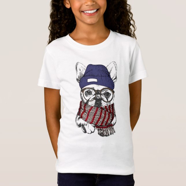 Camiseta Perro Bull francés Hipster (Anverso)