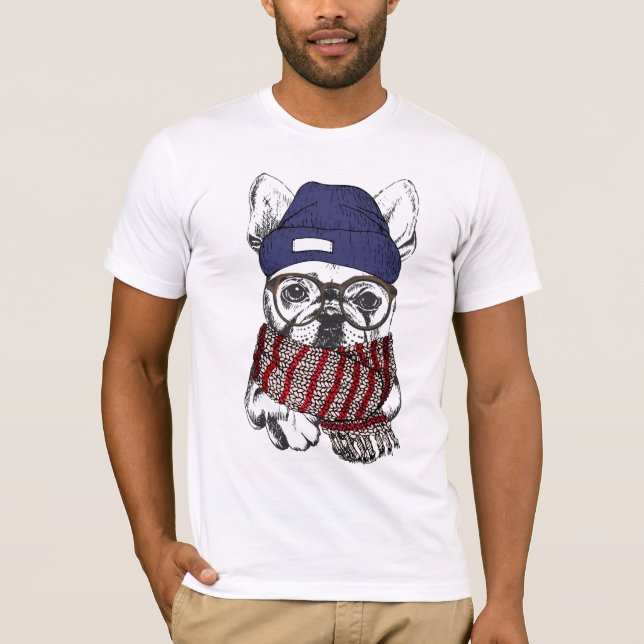Camiseta Perro Bull francés Hipster (Anverso)