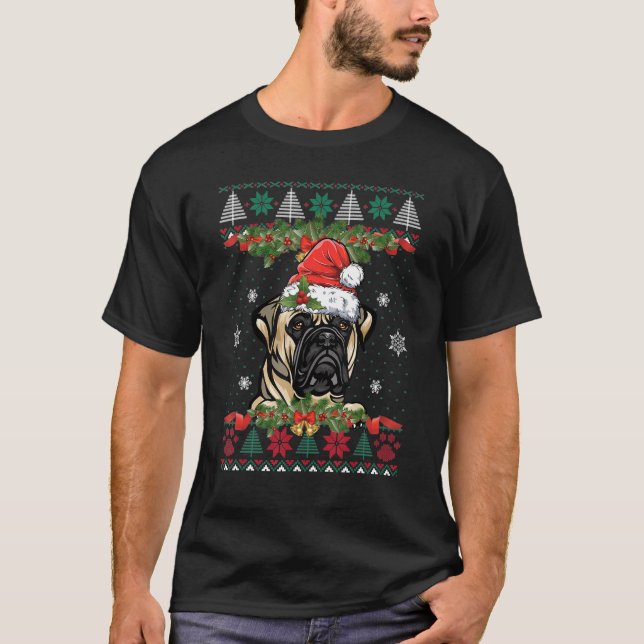 Camiseta Perro Bull Mastiff Xmas Santa Funny Navidades feos (Anverso)