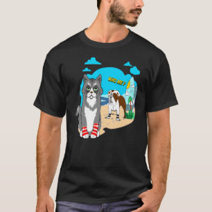 Camiseta Perro Bulldog Adorable Gato Travieso Surf