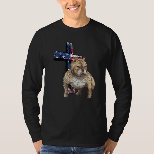 Camiseta Perro Bulldog americano de Dios Jesús cruza con po (Anverso)