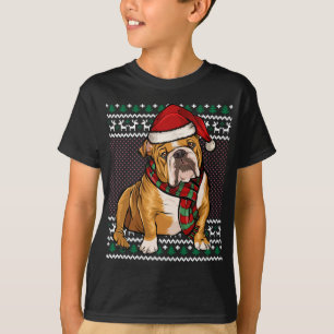 Camiseta Perro Bulldog de Navidad Santa Hat Navidades feos