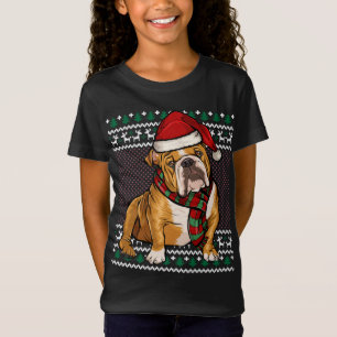 Camiseta Perro Bulldog de Navidad Santa Hat Navidades feos