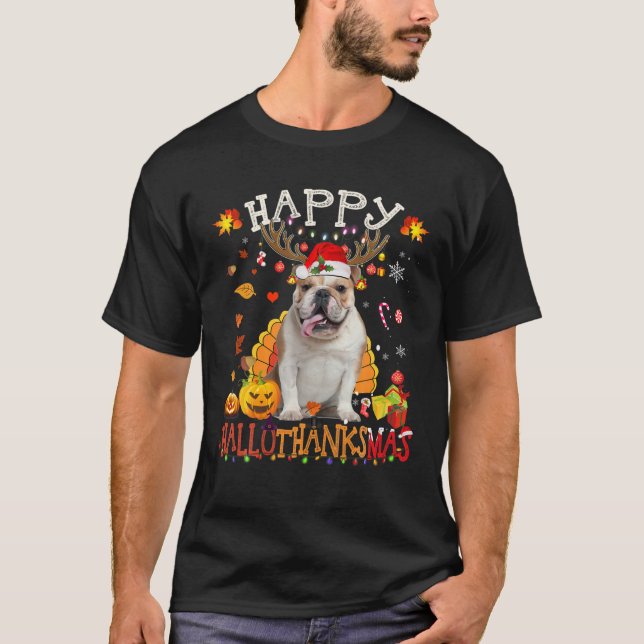 Camiseta Perro Bulldog Feliz Hallothanksmas Halloween Graci (Anverso)