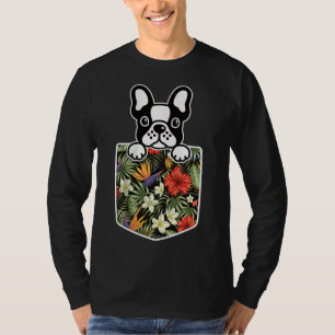 Camiseta Perro Bulldog francés lindo en bolsillos de flores