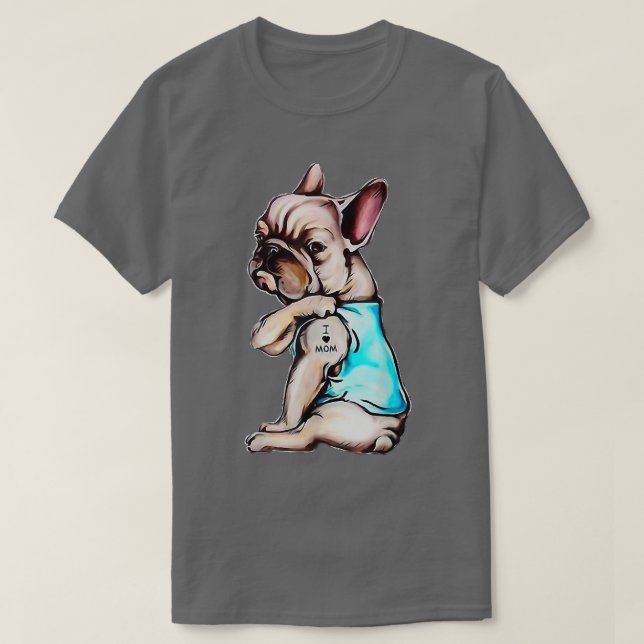 Camiseta Perro Bulldog francés tatuaje de perro yo amo el d (Diseño del anverso)